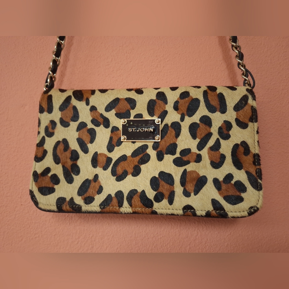 St. John Animal Print Clutch in Brown and Black